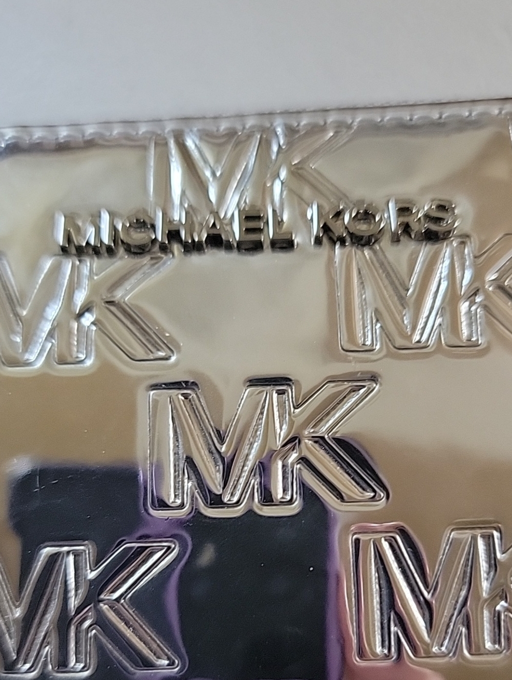 Michael Kors Jet Set Large Patent Logo Embossed Continental Wallet In Silver - Picture 4 of 14